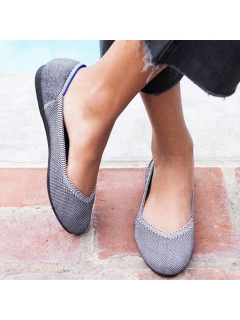 Rothy's Grey Birdseye Flats with Blue Trim - Gray Womens US 7.5  Shoe NEW - Picture 9 of 9